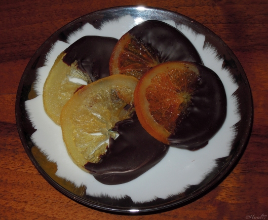 Fette di arance e limone caramellate al cioccolato fondente (1)